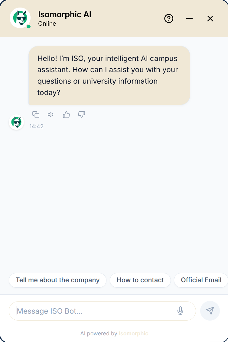 Isomorphic AI Live Chatbot Widget
