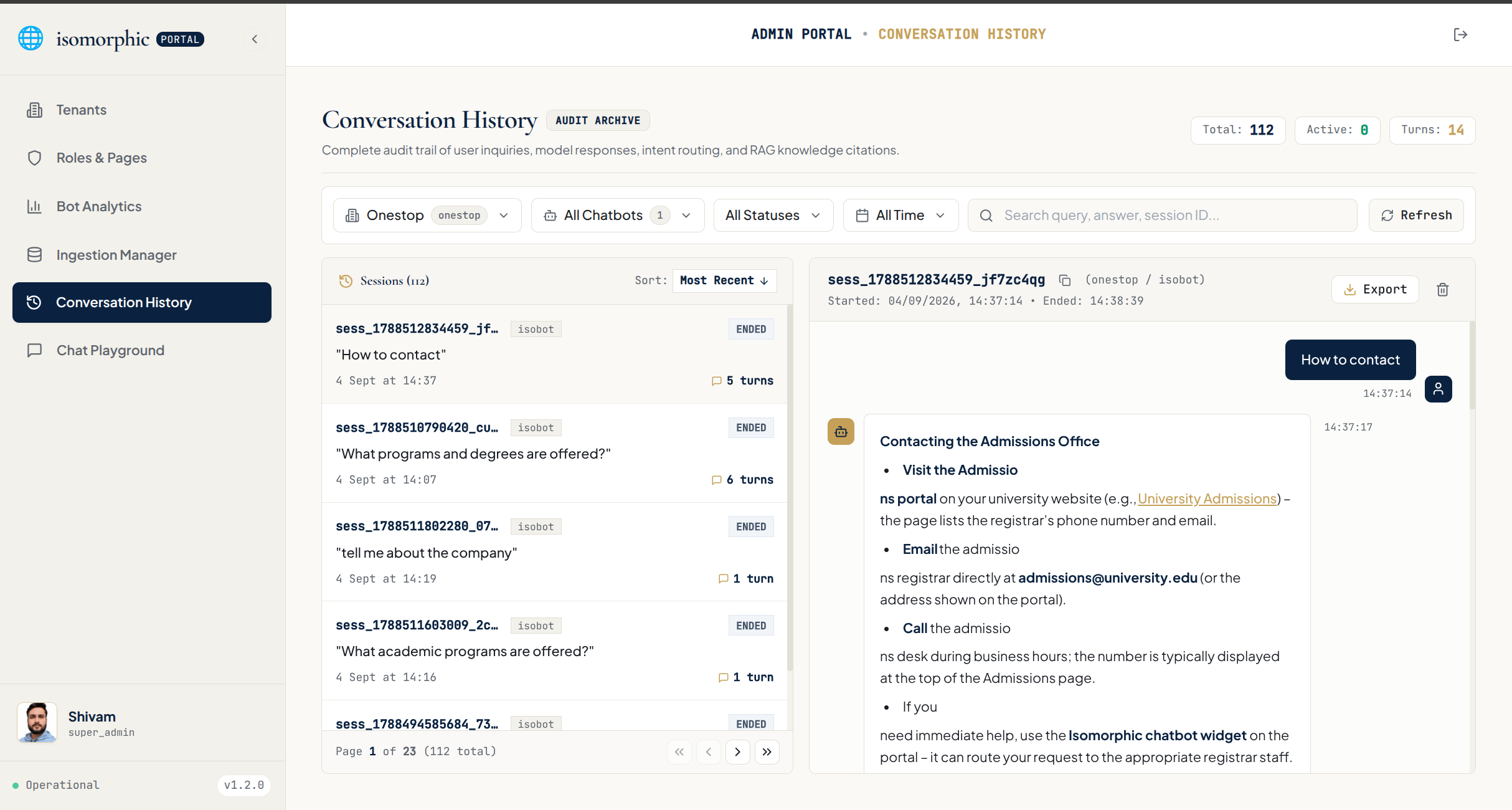 Conversation History and Audit Logs Screenshot