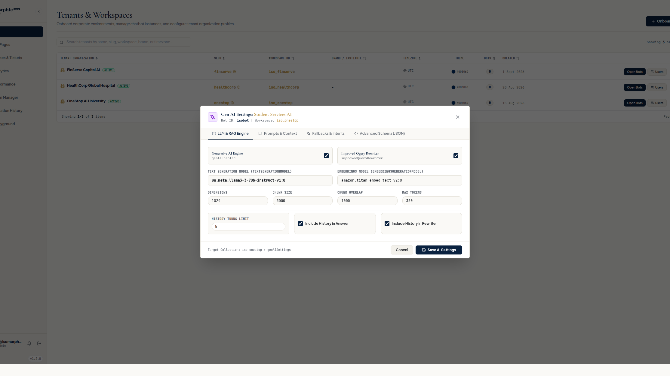 Gen AI Settings and Model Tuning Modal Screenshot